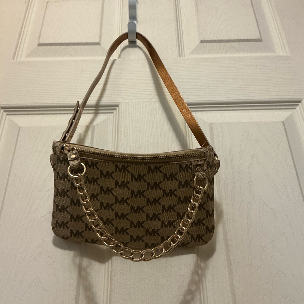 Michael Kors Brown and gold chain detail  with Monogram Pattern Fanny pack